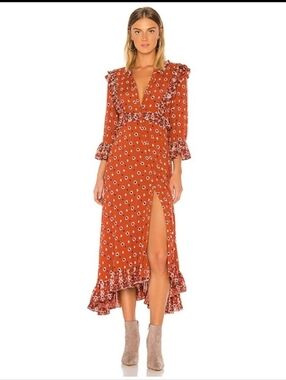 Free People Calico Skies Maxi Midi Dress Size Large Prairie Dress Boho Hippie